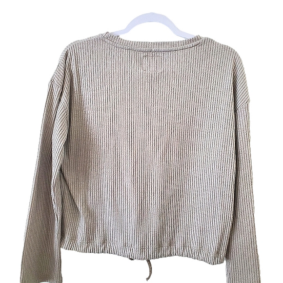 ALLFENIX Rib Knit Crop Wide Slv Top  Drawstring ties Sz M  EUC - Picture 2 of 12